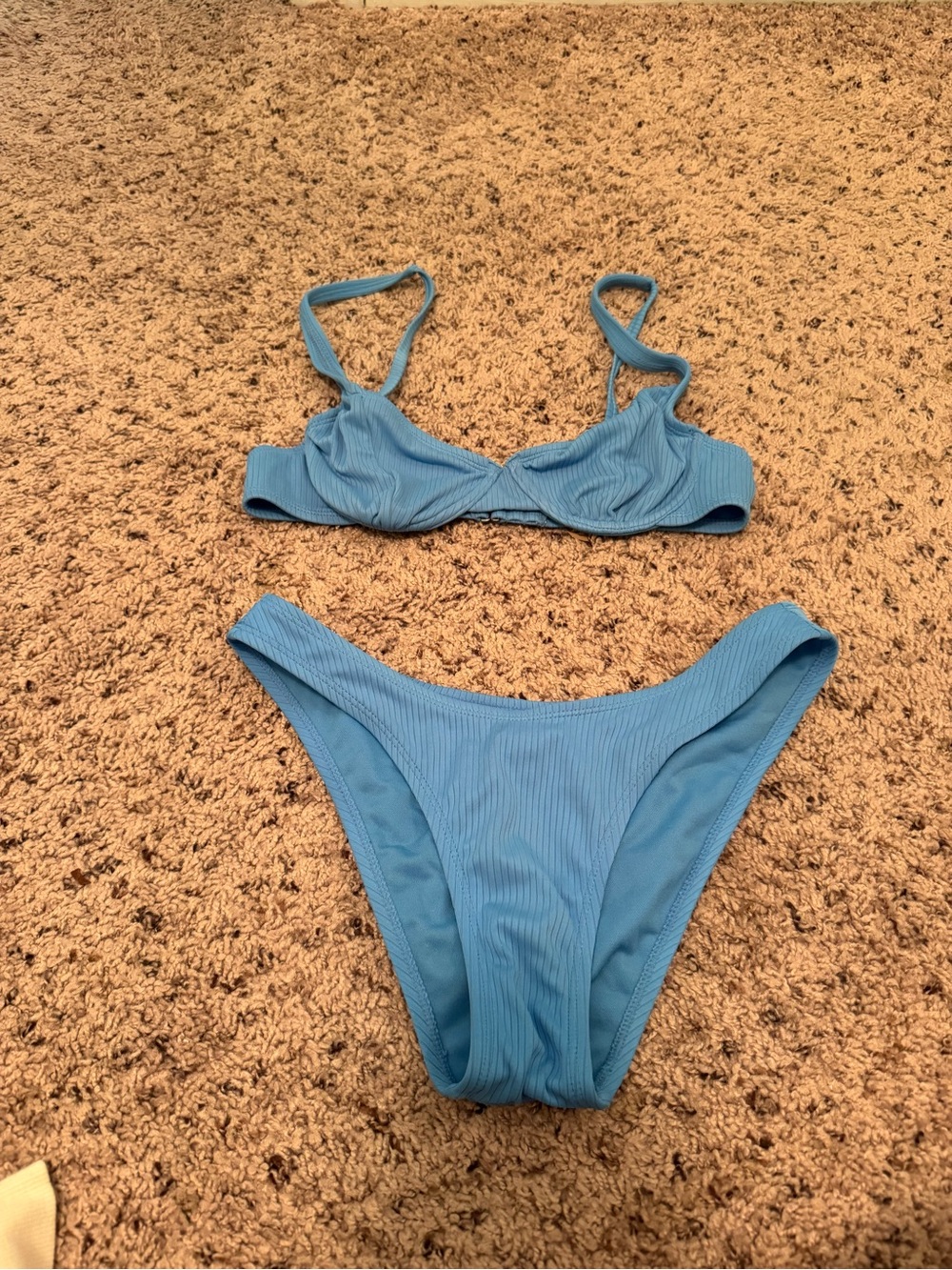 Light Blue Ribbed Underwire Bikini Set - Women Swim Bikini